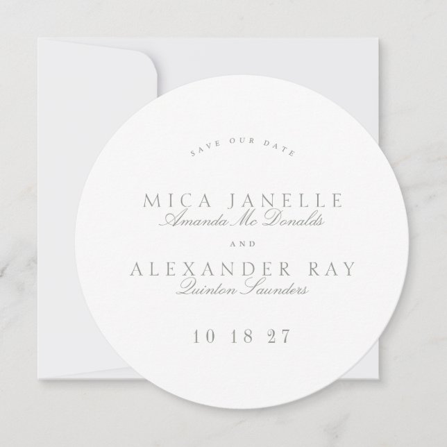 Sage Green Formal Classic Calligraphy Round Foto Save The Date (Vorderseite)