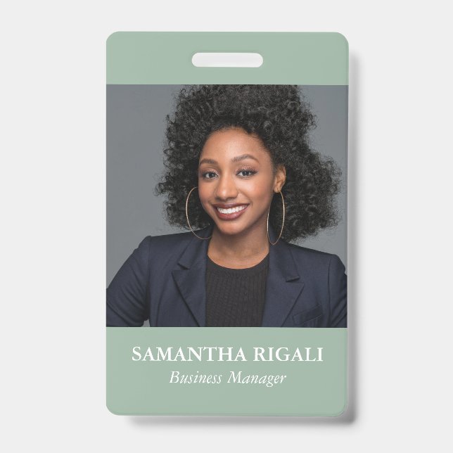 Sage Green Foto Anpassbare Abzeichen Ausweis (Vorderseite)