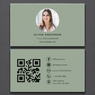 Sage Green Foto mit QR Code Social Media Visitenkarte