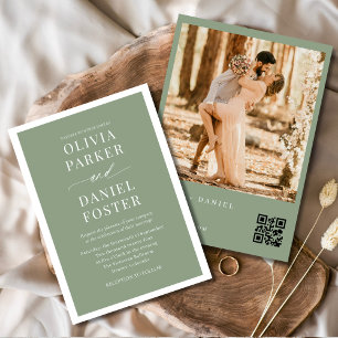 Sage Green Foto QR Code Hochzeit Einladung