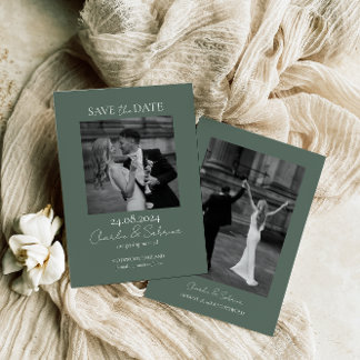 Sage Green Foto Save the Date Hochzeitseinladung