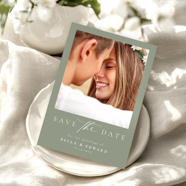 Sage Green Foto Wedding Save the Date (Von Creator hochgeladen)
