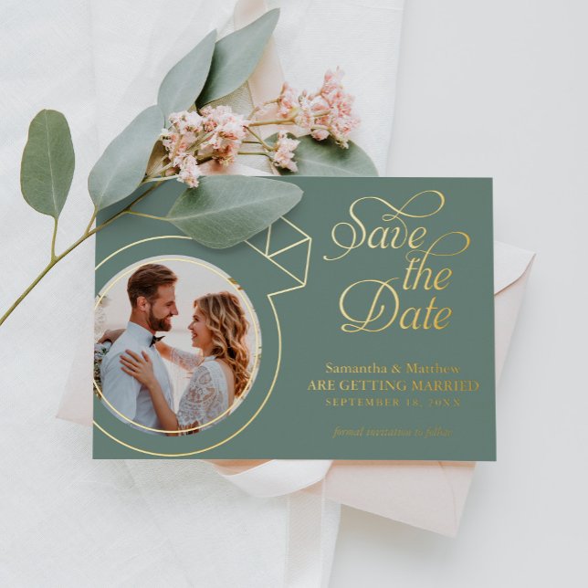 Sage Green Foto Wedding Save the Date Folieneinladung (Von Creator hochgeladen)