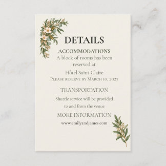 Sage Green French Botanical Wedding Details Card Begleitkarte