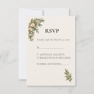 Sage Green French Botanical Wedding RSVP Karte