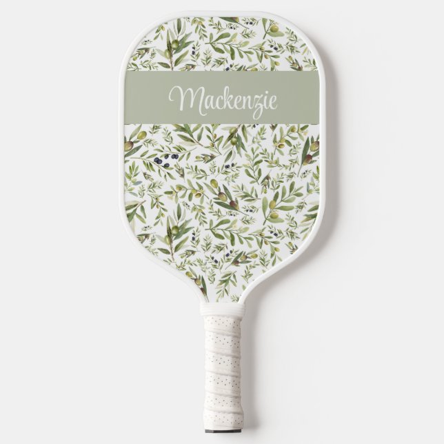 Sage Green French Country Chic Olive Name Monogram Pickleball Schläger (Vorderseite)