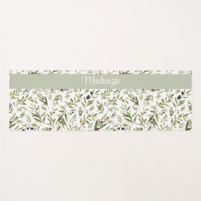 Sage Green French Country Chic Olive Name Monogram Yogamatte (Vorderseite (Horizontal))