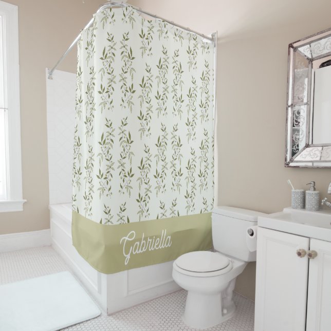 Sage Green French Country Olive Pattern Name Duschvorhang (Beispiel)