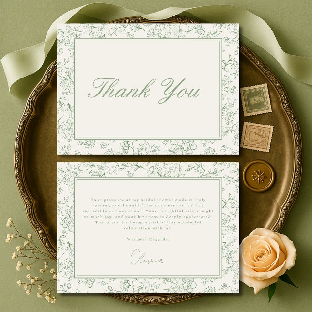 Sage Green French Ivory Bridal Shower Thank You Dankeskarte (Von Creator hochgeladen)