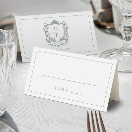 Sage Green French Rose Monogram Wappen Wedding Platzkarte