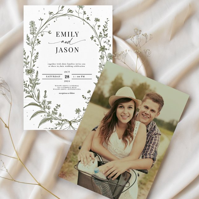 Sage Green French Roses Botanical Photo Wedding Einladung (Von Creator hochgeladen)