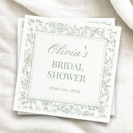Sage Green French Vintage Floral Bridal Shower Serviette