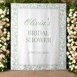 Sage Green French Vintage Floral Bridal Shower Wandteppich