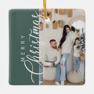 Sage Green Frohe Weihnachts-Foto Keramikornament