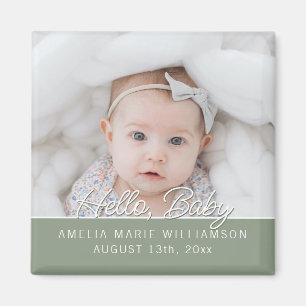 Sage Green Fun Script Hallo Baby Magnet