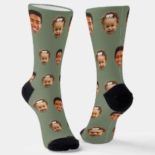 Sage Green Funny Custom 2 Face Foto Mama Socken