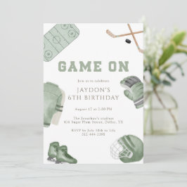Sage Green Game On Hockey Birthday Party Sports  Einladung
