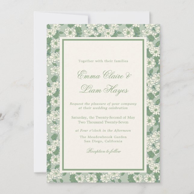 Sage Green Garden Chinoiserie Wedding Invitation Einladung (Vorderseite)