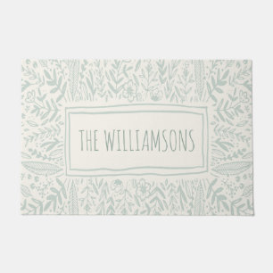 Sage Green Garden Floral Art Border Name Fußmatte