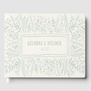 Sage Green Garden Floral Art Border Name Wedding Gästebuch