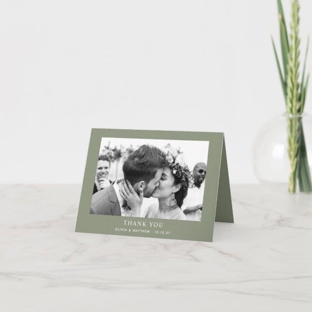 Sage Green Garden Wedding. Minimalist Photo Folded Dankeskarte (Vorderseite)