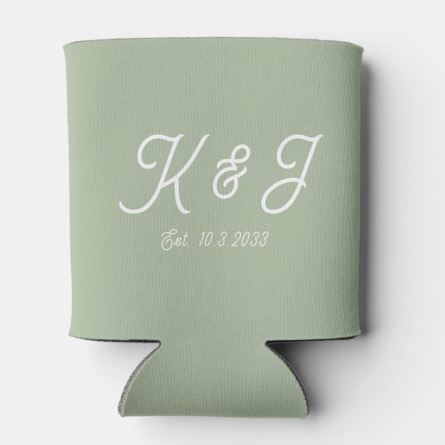 Sage Green Gastgeschenk Hochzeit Mit Monogramm Can Dosenkühler (Rückseite)