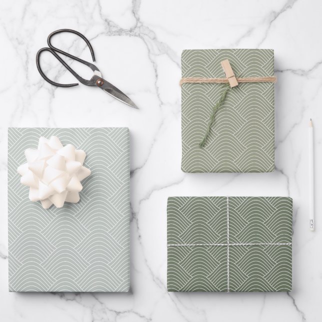 Sage Green Geometric moderne Muster Geschenkpapier Set (Vorderseite)