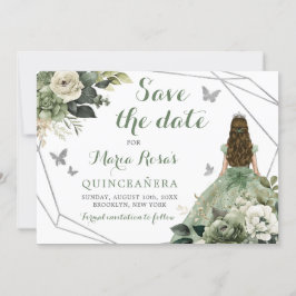 Sage Green Geometric Princess Quinceañera Floral Einladung