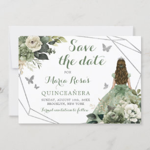 Sage Green Geometric Princess Quinceañera Floral Einladung
