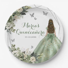Sage Green Geometric Princess XV Años Floral Pappteller