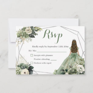 Sage Green Geometric Royal Princess Quinceañera RSVP Karte