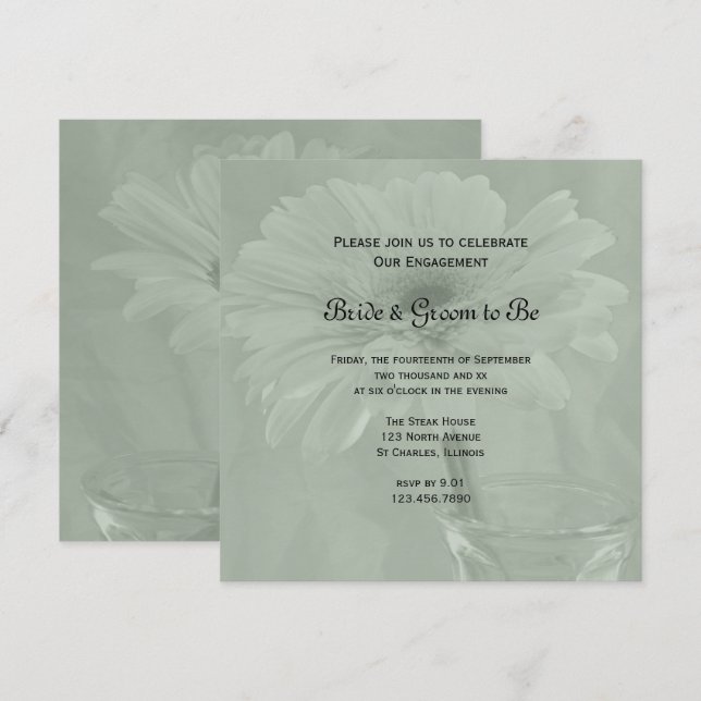 Sage Green Gerber Daisy Engagement Party Einladung (Vorne/Hinten)