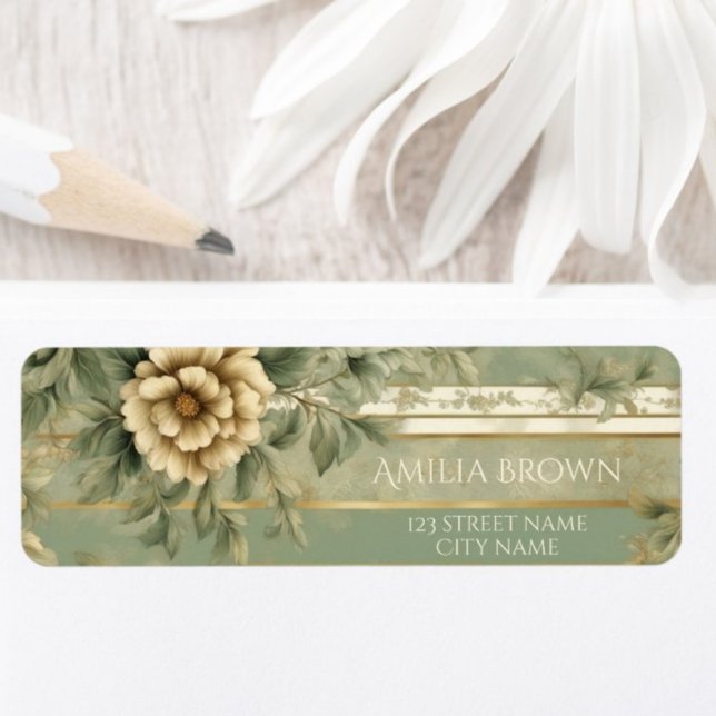 Sage Green gestreift Gold Blume Rücksendeadresse (Von Creator hochgeladen)