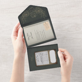 Sage Green Gilded Rose Book Wedding Einladung