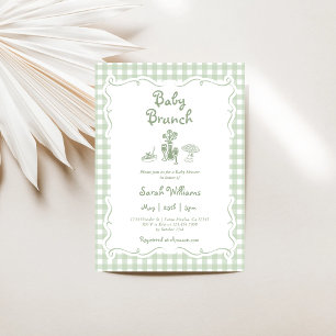 Sage Green Gingham Baby Brunch Babydusche Einladung