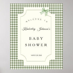 Sage Green Gingham Baby Dusche Einladung mit Bow Poster