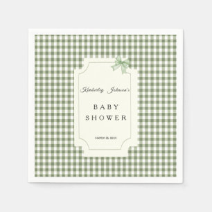 Sage Green Gingham Baby Dusche Einladung mit Bow Serviette