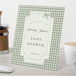 Sage Green Gingham Baby Dusche Einladung mit Bow Sockelschild