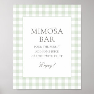 Sage Green Gingham Baby Dusche Mimosa Bar Poster