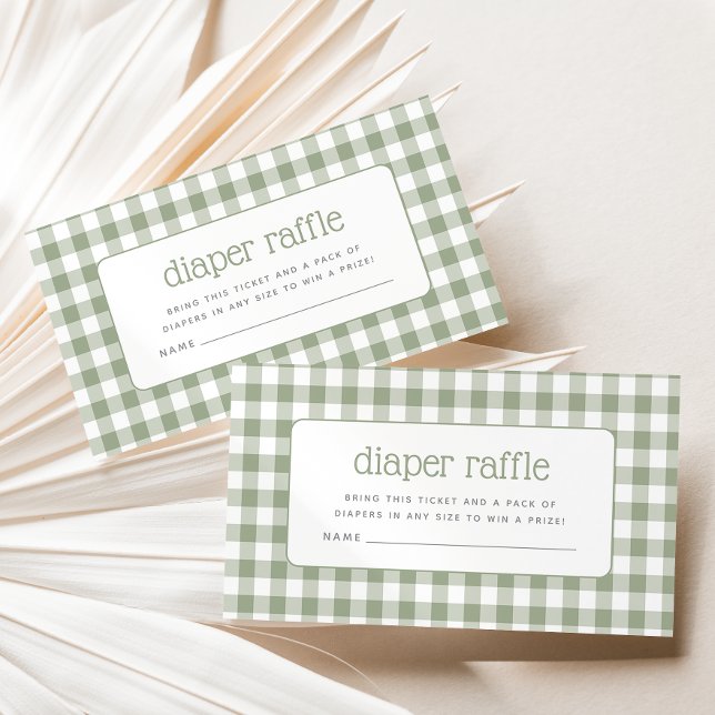 Sage Green Gingham Baby Duwer Windel Raffle Begleitkarte (Von Creator hochgeladen)
