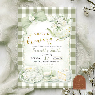 Sage Green Gingham Baby ist auf dem Weg Baby Showe Einladung