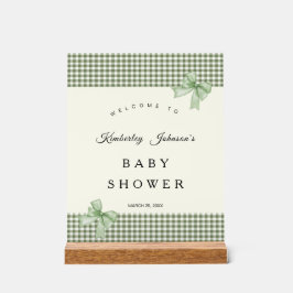 Sage Green Gingham Baby Shower Einladung & Bows Acrylschild