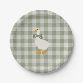 Sage Green Gingham Buffalo Check Baby Shower Linen Pappteller