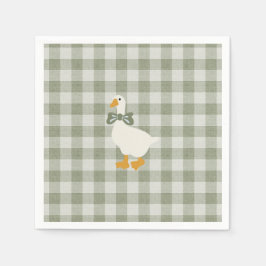 Sage Green Gingham Buffalo Check Baby Shower Linen Serviette