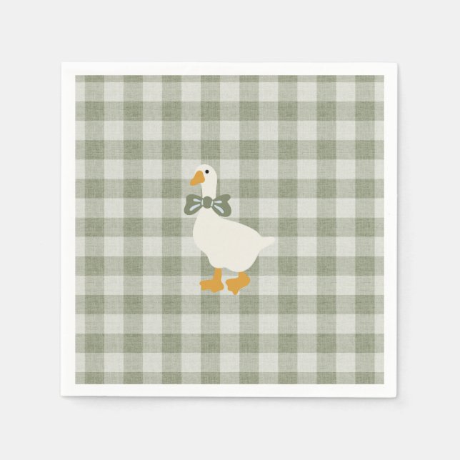Sage Green Gingham Buffalo Check Baby Shower Linen Serviette (Vorderseite)