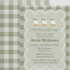 Sage Green Gingham Buffalo Check Goose Baby Shower Einladung