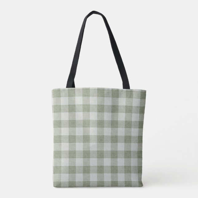 Sage Green Gingham Buffalo Check Linen Texture  (Rückseite)