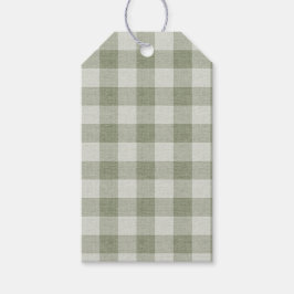 Sage Green Gingham Buffalo Check Linen Texture Geschenkanhänger