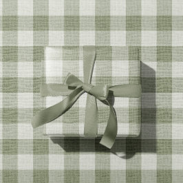 Sage Green Gingham Buffalo Check Linen Texture Geschenkpapier