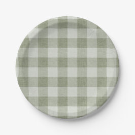 Sage Green Gingham Buffalo Check Linen Texture  Pappteller